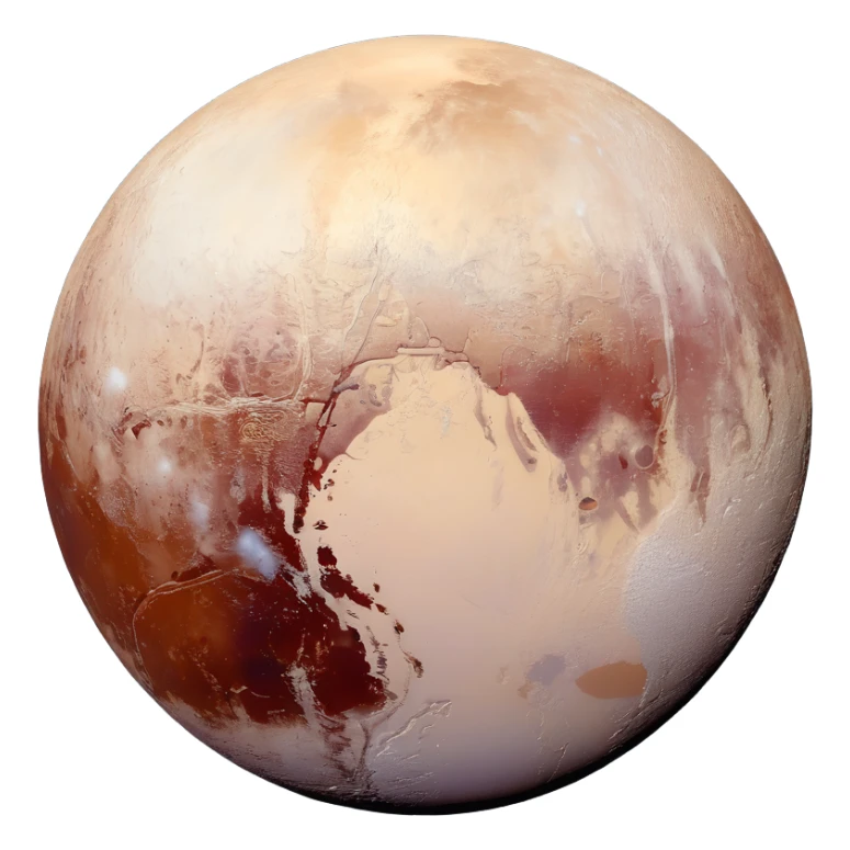 Pluto as a planet, 3D style, detailed icy texture, faint atmosphere, stars in background sticker