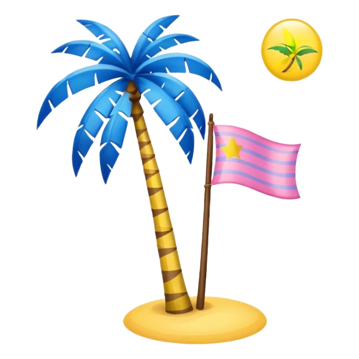 A pink flag on the sides two small blue triangles In the middle a pink palm tree coming out of the sides  yellow circle with two thick yellow stripes sticker