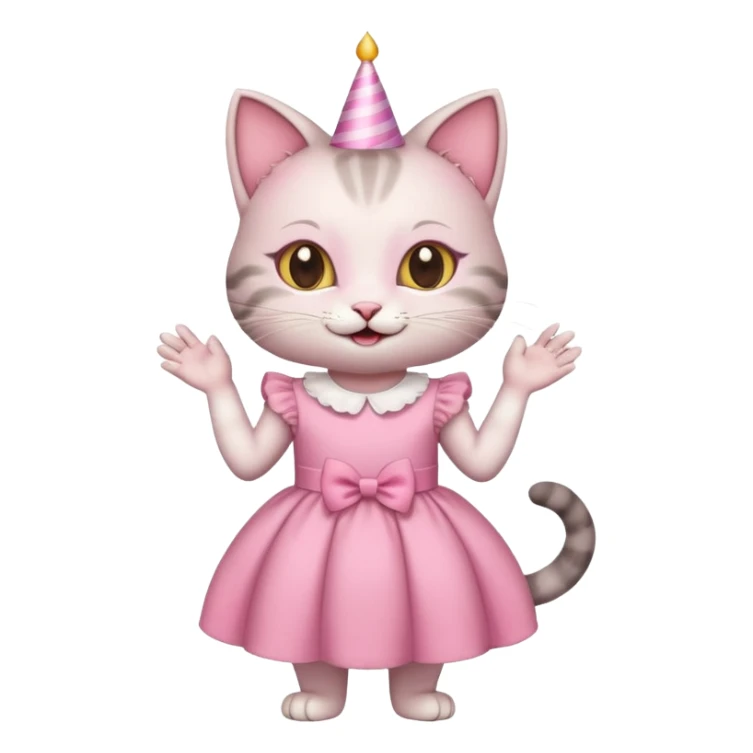 happy girl cat wearing a birthday dress sticker