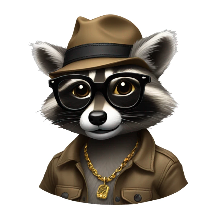 Strong raccoon with glasses, earings, tattoos, snap back hat sticker