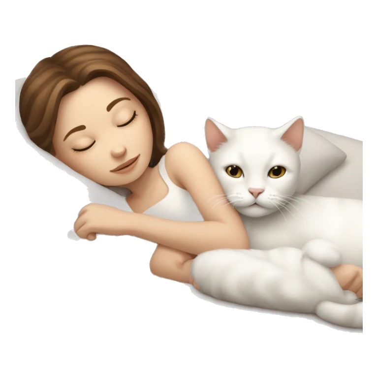 White girl brown hair sleeping with white kitty sticker
