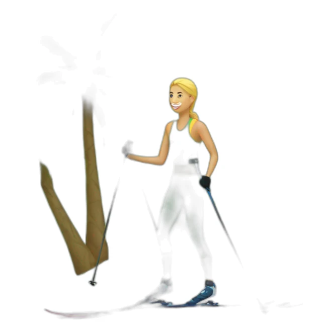 cross country skier with palm trees on dress sticker