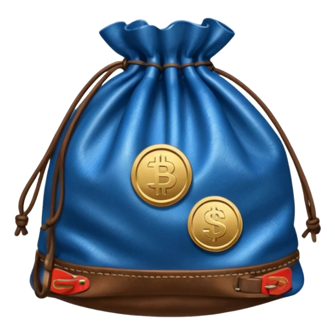 blue coins outside a brown money bag  sticker
