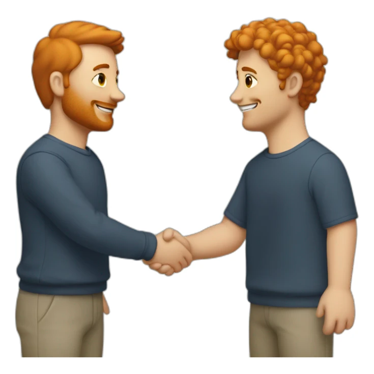 tom crossman with ginger hair shaking hands with louie smith sticker