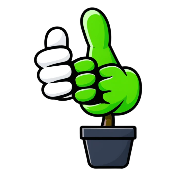 hand with green thumb giving thumbs up, representing gardening skill sticker