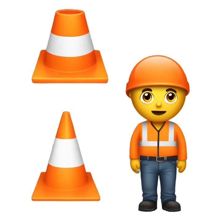 Guy with a traffic orange cone on his head and his eyes sticker