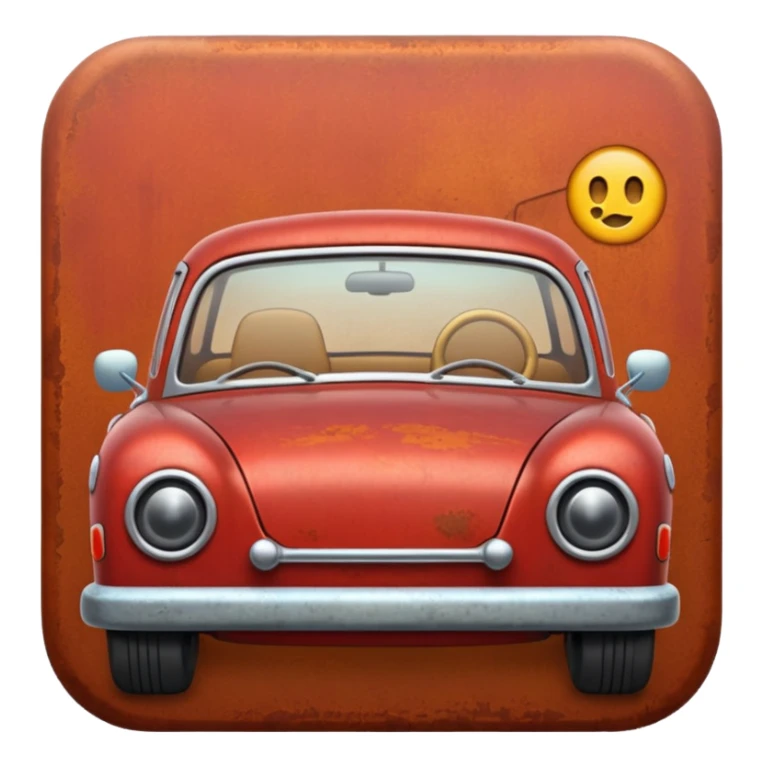 Red rusty car driving towards screen sticker