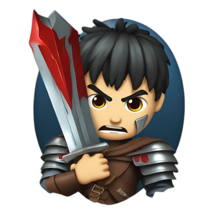 angry berserk guts carrying a huge sword on his shoulder framed on his bust sticker
