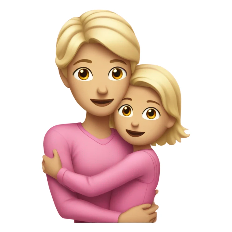 Blonde Mother wearing pink, hugging Son with dark hair  sticker