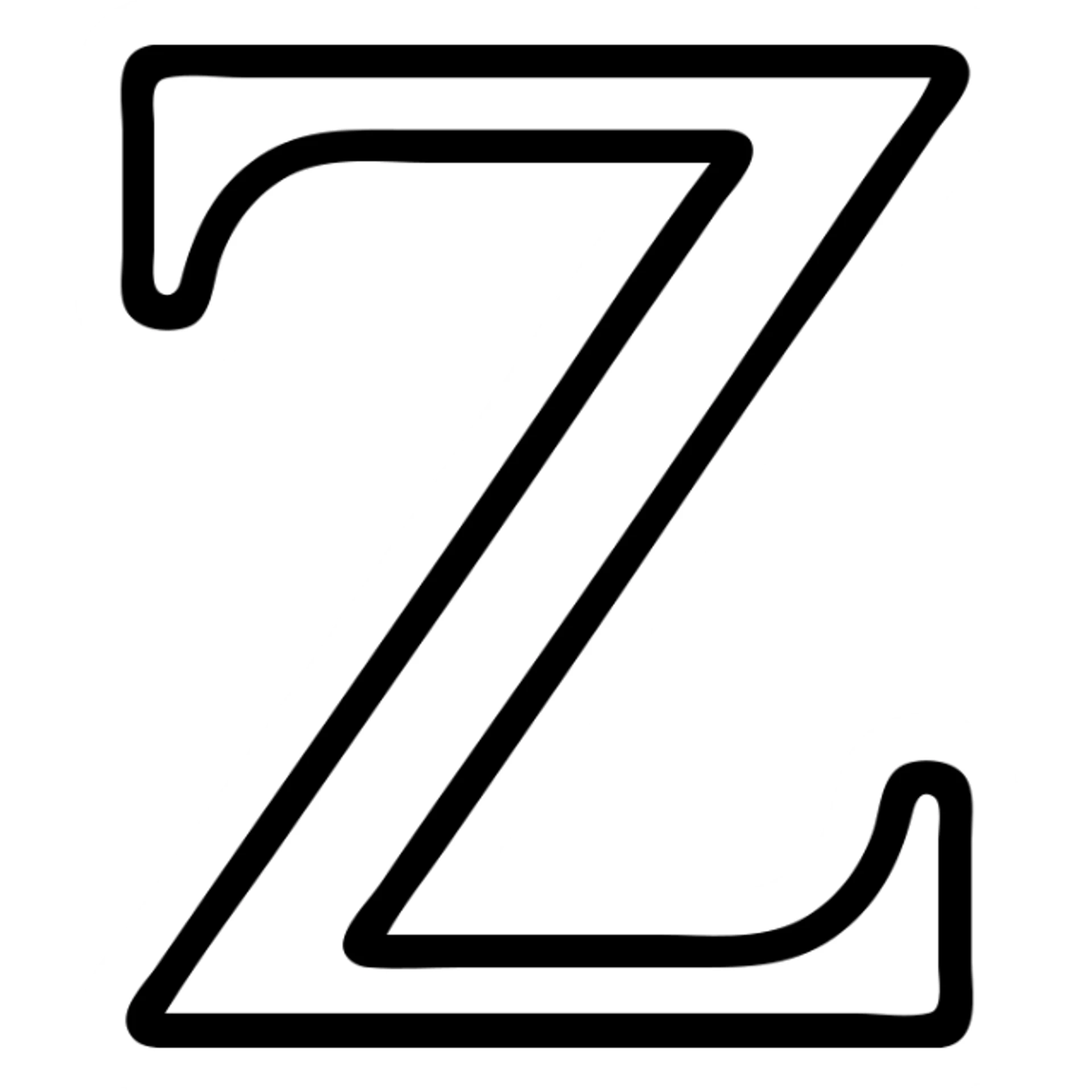 stylized Zeta symbol, flat outlined icon, black lines, minimal professional design sticker