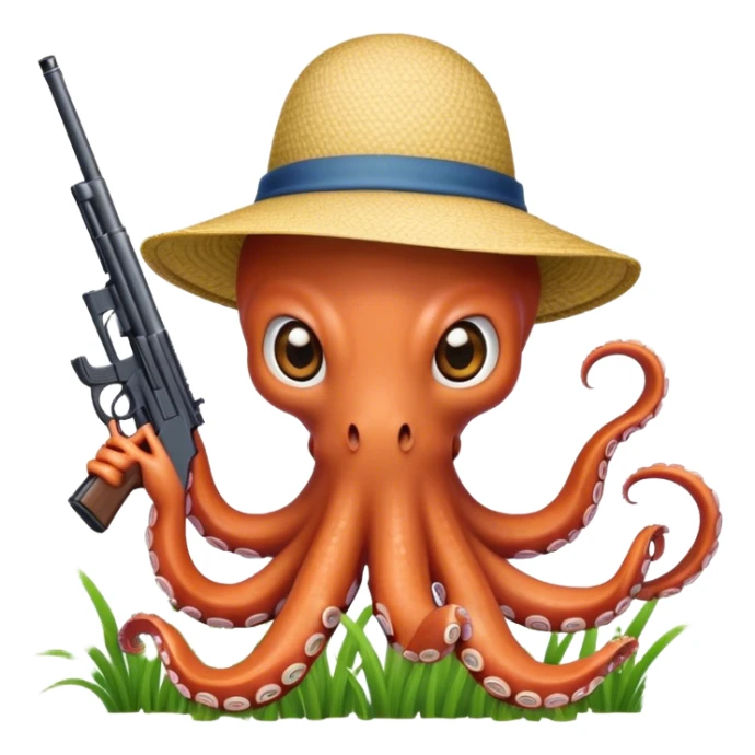 Octopus with rice field hat and gun sticker