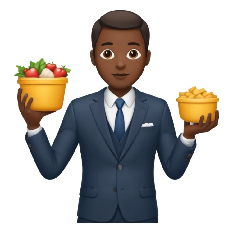 black man with suit holding food container sticker