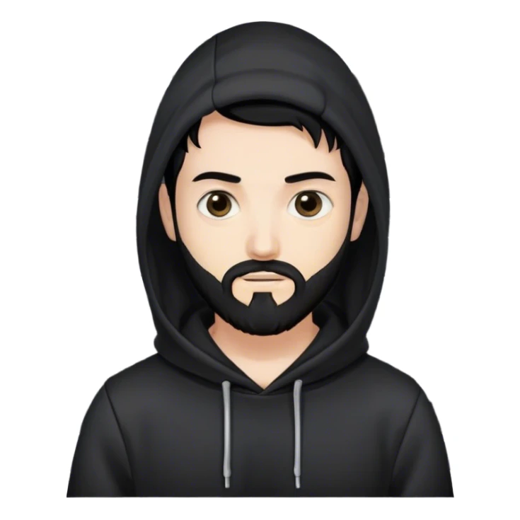 hackeur blanc cheveux noir barbe et capuche noir à côté d'un server sticker