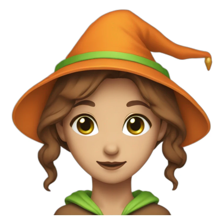 doe in orange witch hat with green eyes and brown hair sticker