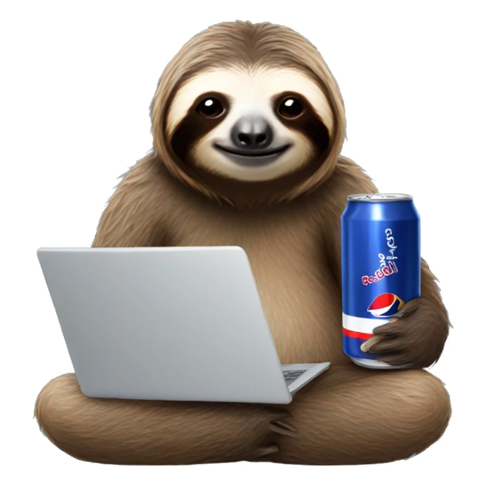 sloth with RedBull can and laptop sticker
