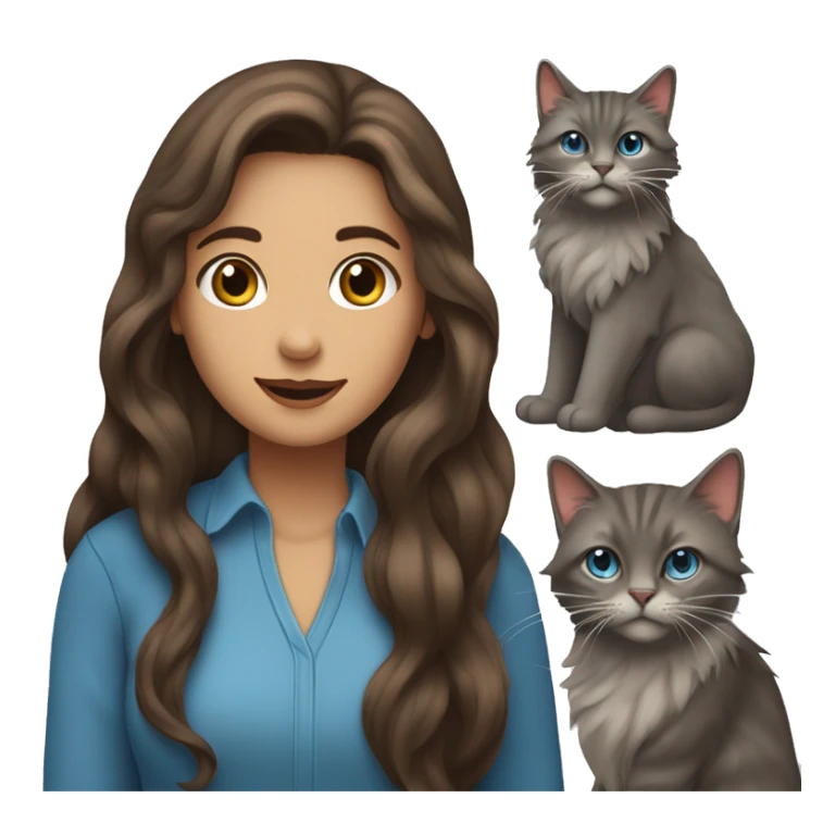 a long-haired brown haired mulher with a pack of older blue and long-haired cats sticker