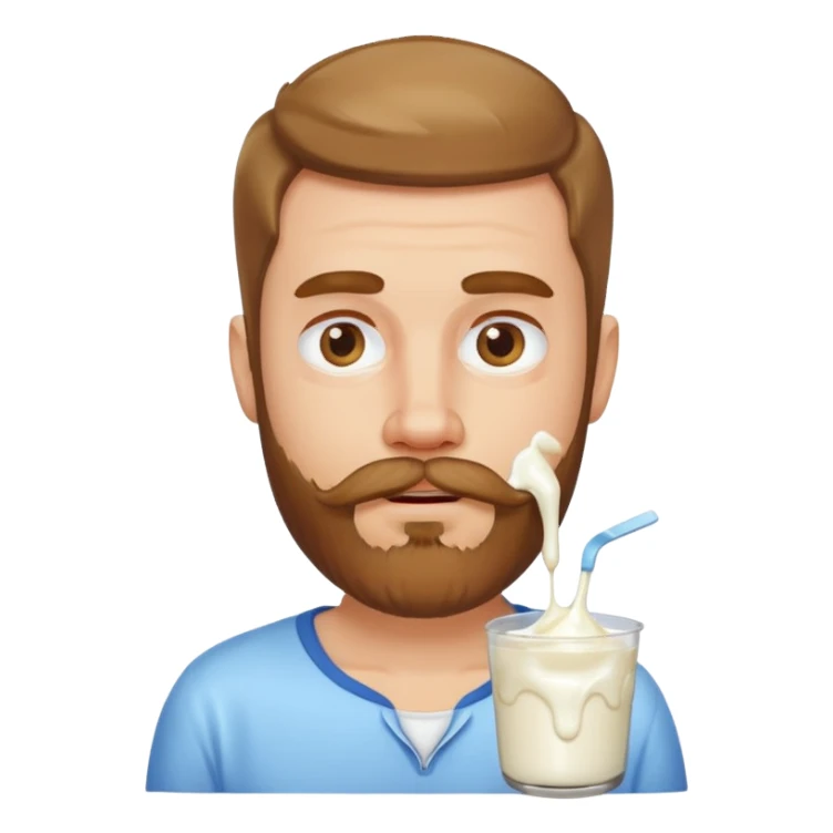 A bearded white men with yogurt, dripping off of his mustache sticker