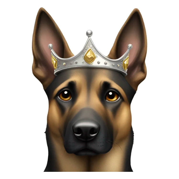 A malinois dark merle color with a crown on his head sticker