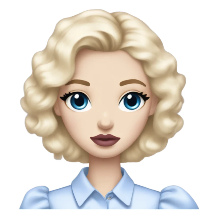 Hot girly pale blonde with blue eyes and light pink lips wearing YsL. Puffed sleeve shirt sticker