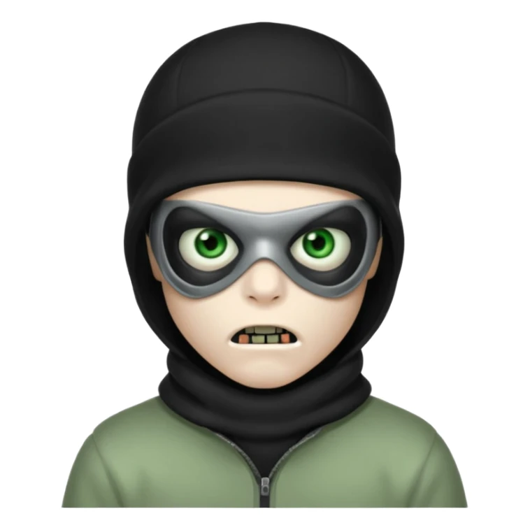 make a, zombie, boy, blackhair with a ski mask pull, creepy expression emoji sticker