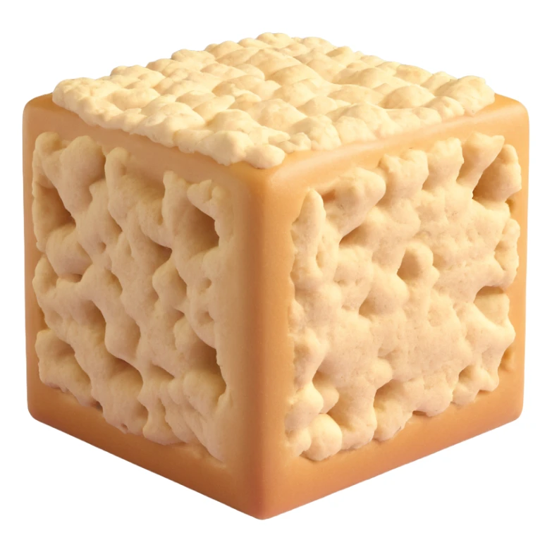 small beige cube of fresh baker's yeast with crumbly texture and clean cut edges, slightly matte, clean 3D, soft lighting, emoji scale sticker