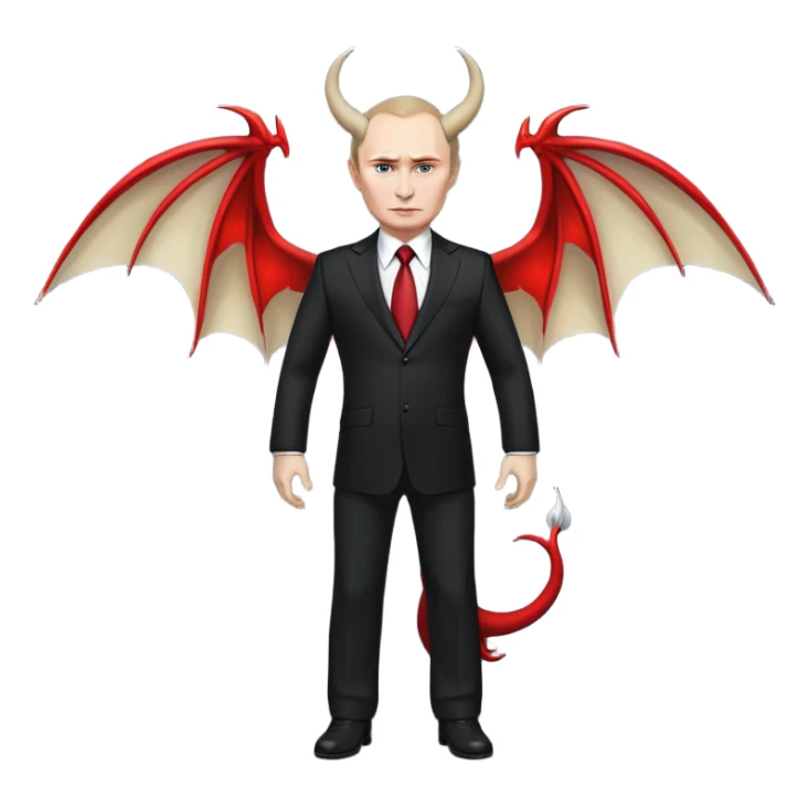 Putin as a devil, full body, detailed horns, wings, and tail sticker