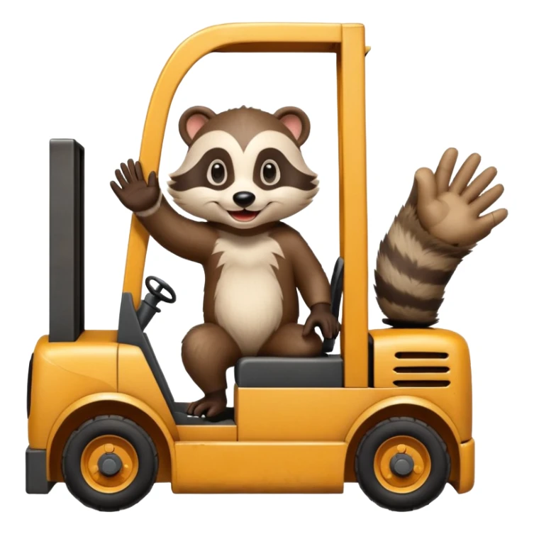 A happy, smiling badger driving a forklift while waving with one hand sticker