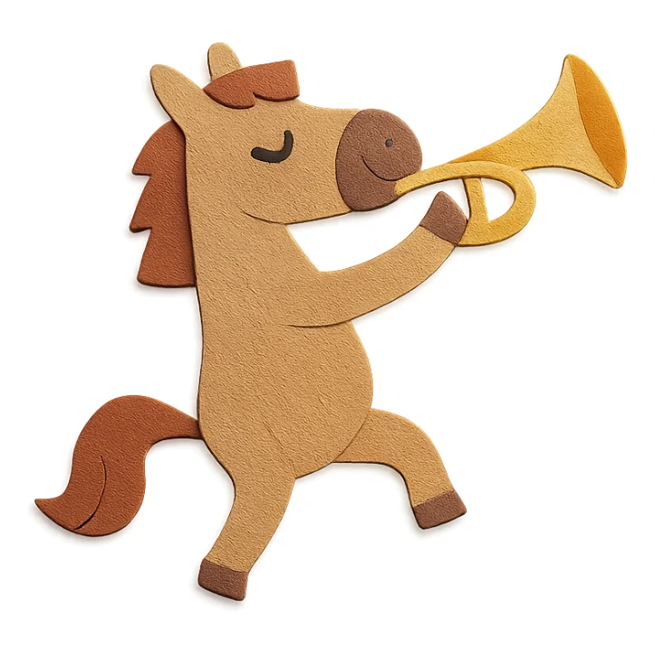 paper craft style horse playing trumpet sticker