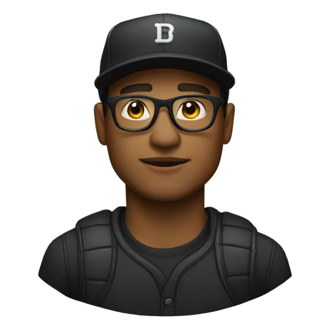 Man in a black baseball cap with a curved brim wearing glasses. sticker