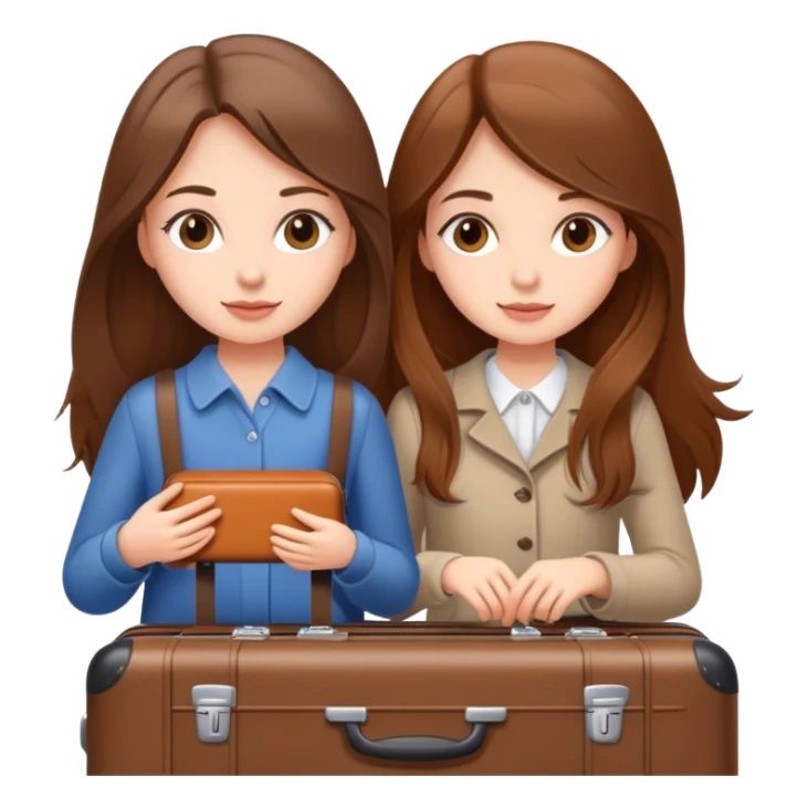 Two beautiful girls with long brown hair packing a suitcase  sticker