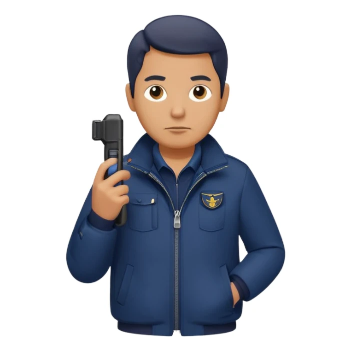 Security, Middle-aged, wearing navy blue jacket, serious facial expression, holding walkie-talkie, full body sticker