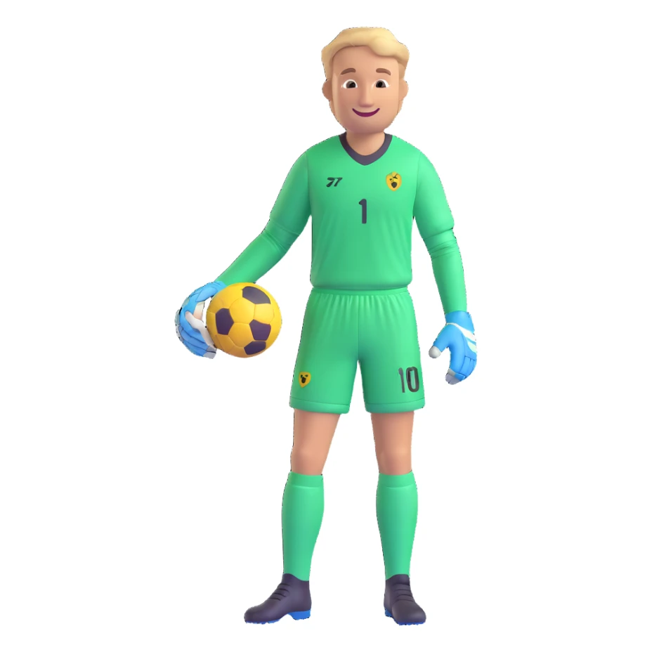 Edwin Van De Sar as an emoji, wearing a green goalkeeper kit, smiling sticker
