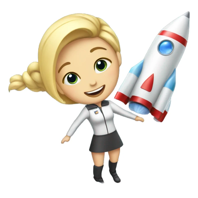 full-length blonde with two ponytails flies on a rocket sticker