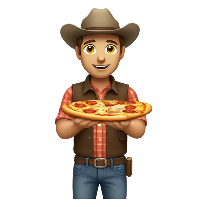 Male farmer brown hair and eyes wearing cowboy hat eating pizza sticker