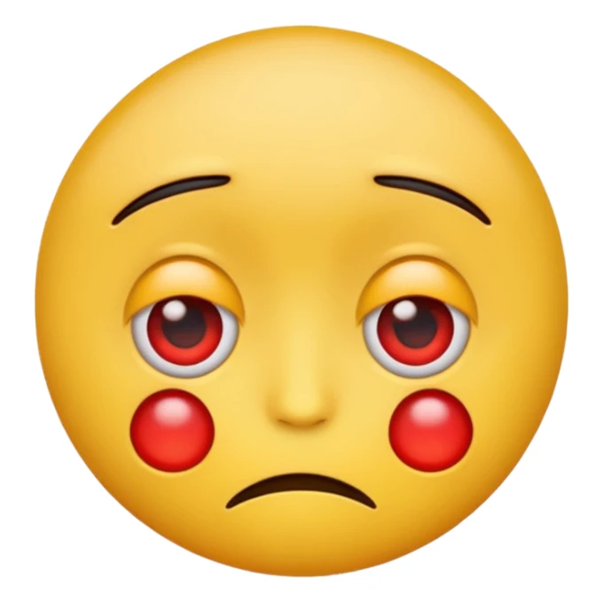 An emoji with red round eyes  with lyi tired face! sticker