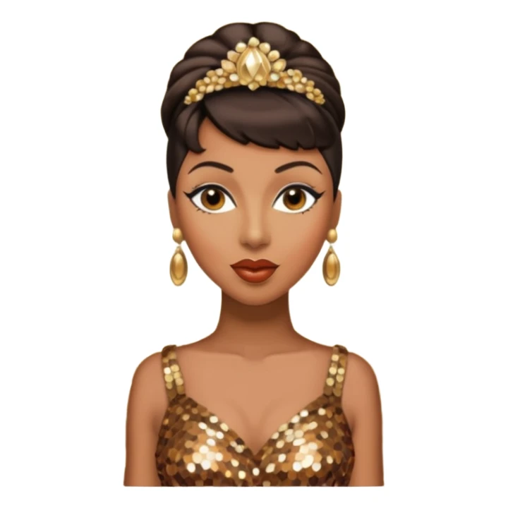 Josephine Baker with dark brown hair, bronze sequin outfit sticker