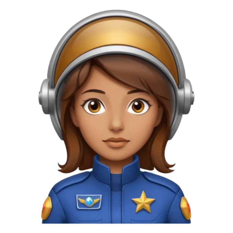 woman with brown hair and brown eyes.  space ship captain sticker