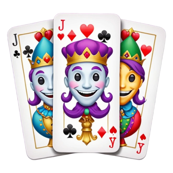 3 poker cards, with crazy colorful human jolly jokers inside sticker