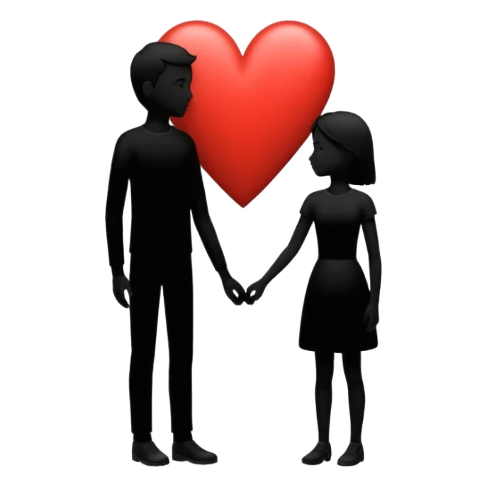 silhouette of two people, one taller, one smaller, with a heart between them sticker