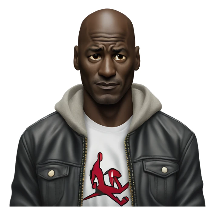 Michael Jordan in a jacket holds his head and is sad photorealistic serious sticker