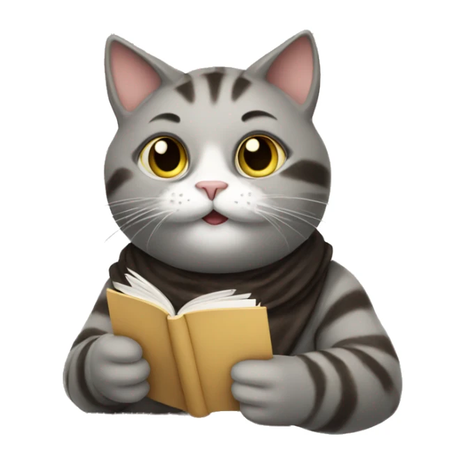 cat holding a cup of coffee and reading a book sticker