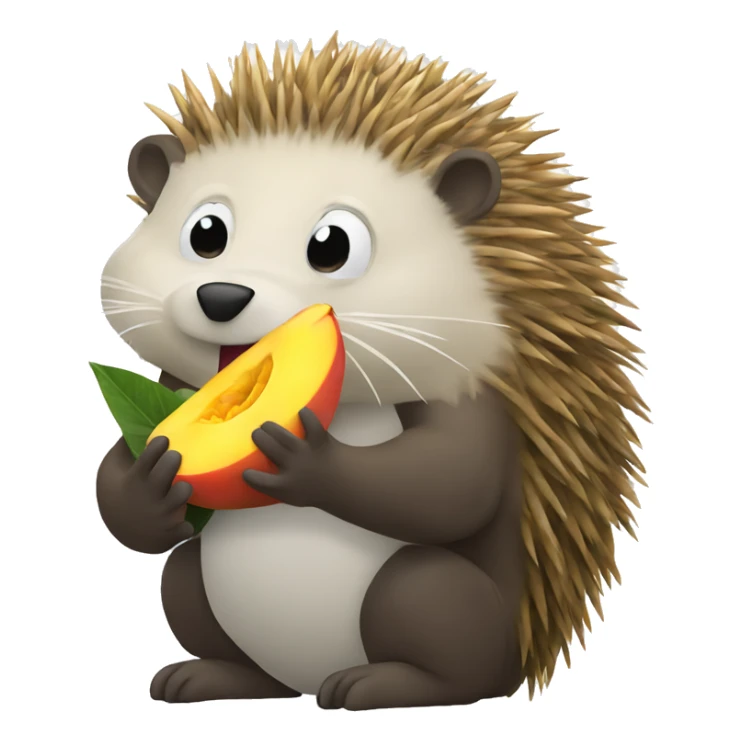 Porcupine eating a mango sticker