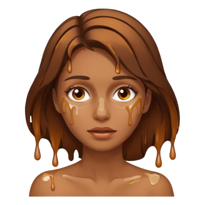 Brown Hair Woman , white paint , drip, face, hot sticker