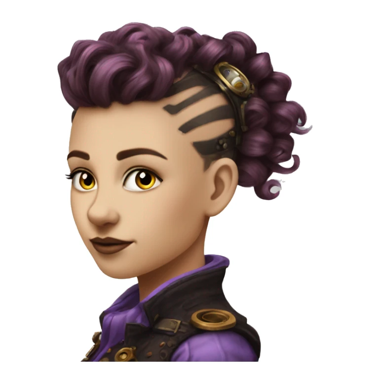 steampunk profile short mohawk purple wavy  on Caucasian girl with small nose round face sticker
