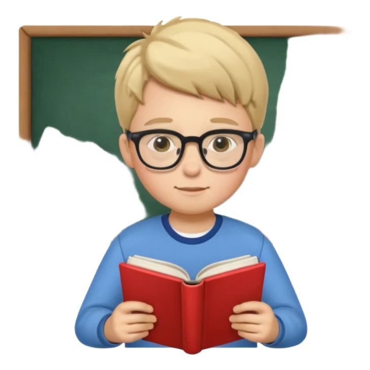 Boy with glasses sitting at school reading with his back to the camera sticker