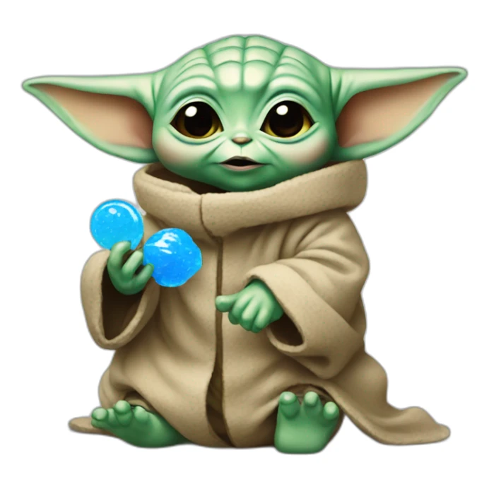 Baby yoda eating blue candy sticker