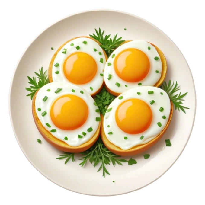 Cinematic sunny-side-up eggs, perfectly cooked with glossy yolks, crispy golden edges, sprinkled with fresh herbs, served on a rustic plate, bright and inviting, highly detailed and appetizing. sticker