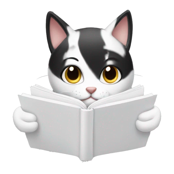 A cute black and white cat reading a blog sticker