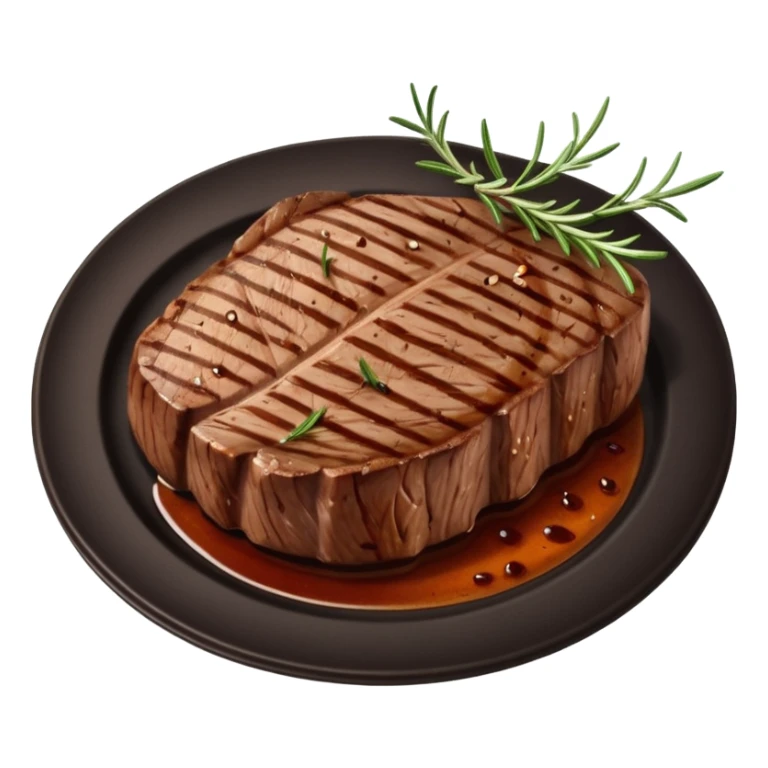 Draw a grilled steak on a plate with grill marks & rosemary garnish. sticker