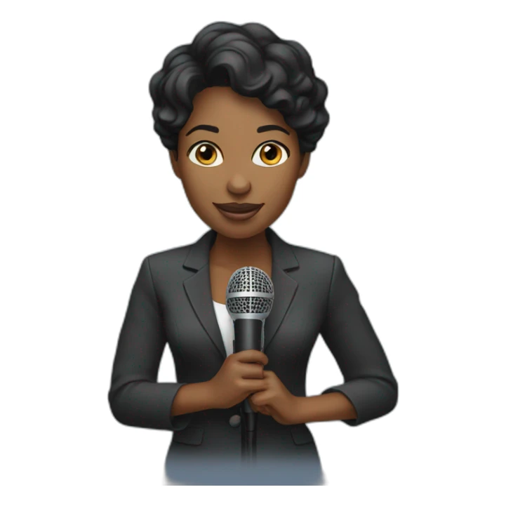 black woman news reporter with microphone sticker